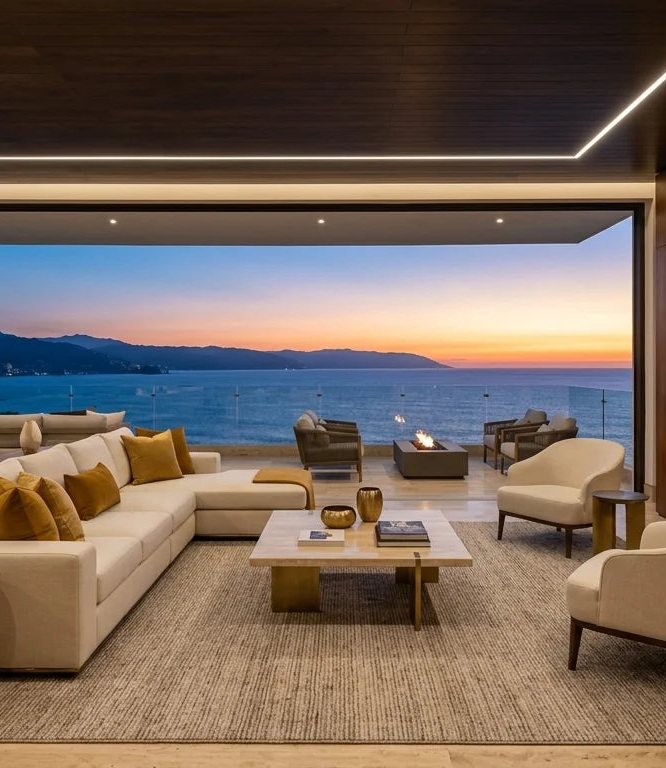 Interior de un penthouse con vista al mar