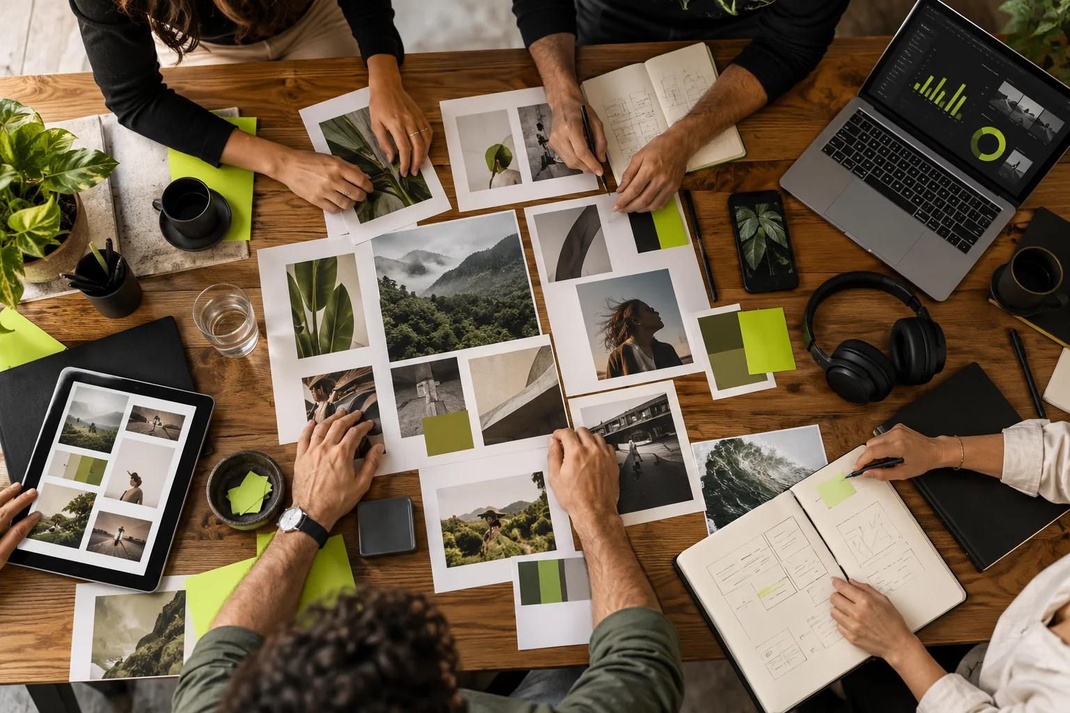 Mesa de trabajo con estrategia, contenido, analítica y atención al cliente integrados.